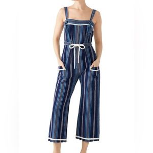 WARM July Jumpsuit Sleeveless Cropped Midi Length Navy Blue Hues Stripes size L